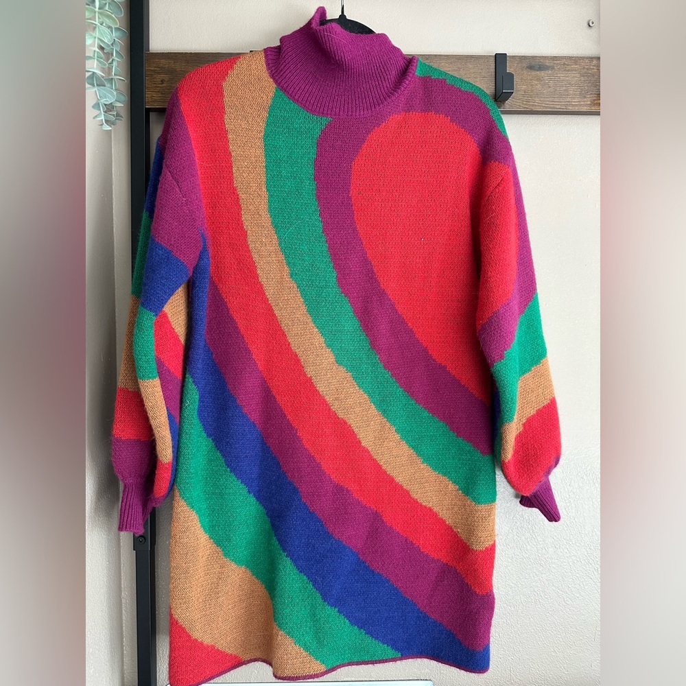 FARM Rio Multicolor Wave-Stripe Midi Sweater Dress — Wild Hearts - wool blend